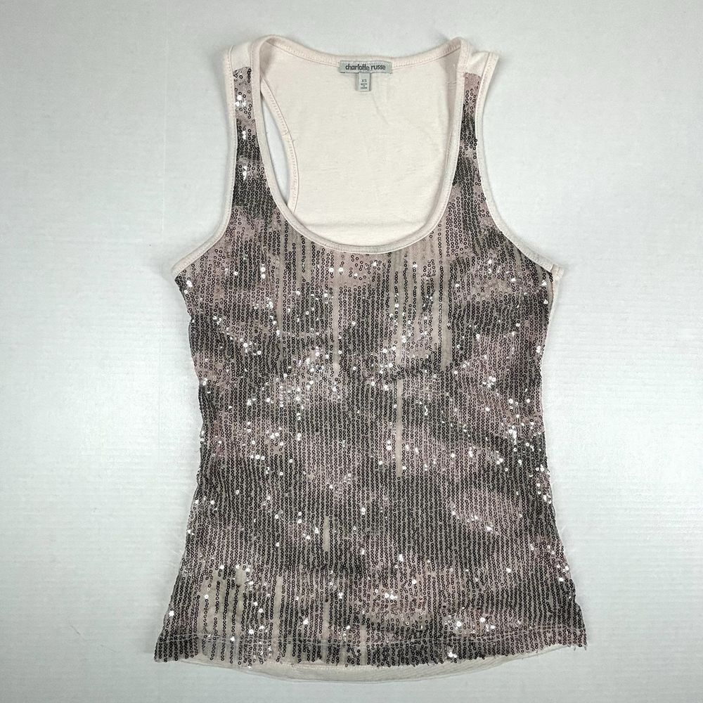 CHARLOTTE RUSSE SEQUIN Y2K Burnout Tank Top Shirt Womens‎ XS Layered*READ GUC